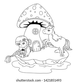 Mermaid and unicorn of fairytale design vector illustration