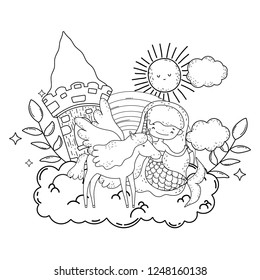 mermaid with unicorn and rainbow in cloud