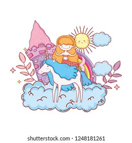 mermaid with unicorn and rainbow in cloud