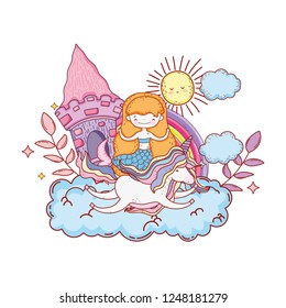 mermaid with unicorn and rainbow in cloud