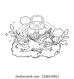 mermaid with unicorn and rainbow in clouds