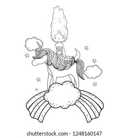 mermaid with unicorn and rainbow in clouds