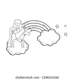 mermaid with unicorn and rainbow in clouds
