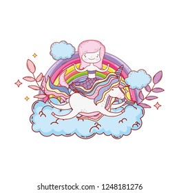 mermaid with unicorn and rainbow in clouds