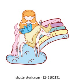 mermaid with unicorn and rainbow in clouds