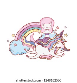 mermaid with unicorn and rainbow in clouds