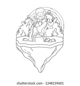 mermaid with unicorn and rainbow in the landscape