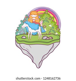 mermaid with unicorn and rainbow in the landscape