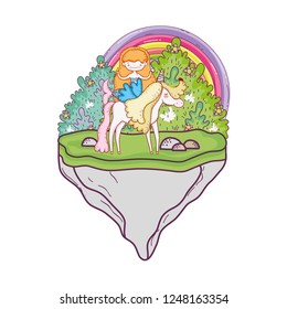 mermaid with unicorn and rainbow in the landscape