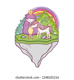 mermaid with unicorn and rainbow in the landscape