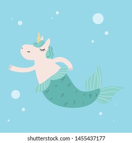 Mermaid unicorn vector character illustration