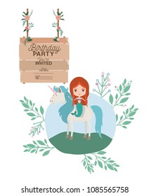 mermaid with unicorn and wooden label invitation card
