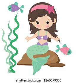 Mermaid Sitting On Rock Vector Cartoon Stock Vector (Royalty Free ...