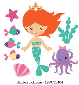 Mermaid vector cartoon illustration