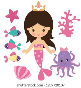 Mermaid vector cartoon illustration