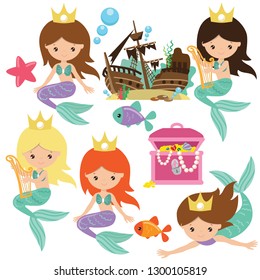 Mermaid vector cartoon illustration