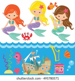 Mermaid vector cartoon illustration