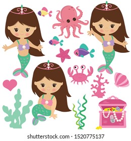 Mermaid vector cartoon illustration. Sea princess.