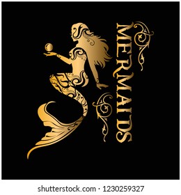 mermaid vector illustration in baroque and nouveau style, with golden colors