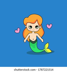 Mermaid vector illustration. cute flat cartoon style