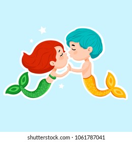 mermaid vector illustration of cute mermaids in love