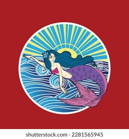 mermaid vector illustration with japanese theme