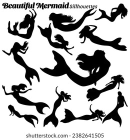 Mermaid vector illustration silhouette set
