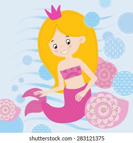 Mermaid vector illustration, T-shirt girl design