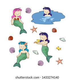 Mermaid vector, illustration. Water-nymph. Vector cartoon illustration