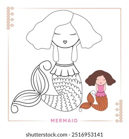 mermaid vector illustrations coloring page