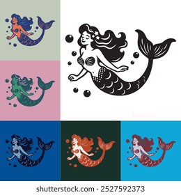 Mermaid Vector Image, Decorative Mermaids Clip Art, Mermaid Illustration, Mythical Sea Creature Mermaids Vector Image.