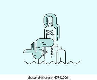 Mermaid - vector line illustration 
