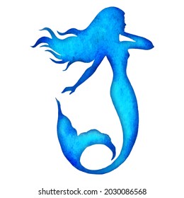 Mermaid, vector silhouette,  illustration on white background.