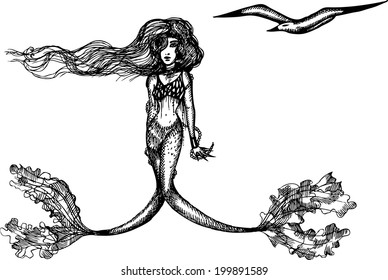 mermaid, vintage mermaid, mermaid vector, retro mermaid