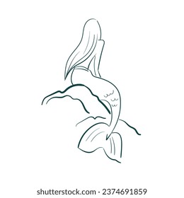 mermaid wait vector sketch simple doodle hand drawn line illustration isolated abstract sign symbol clip art