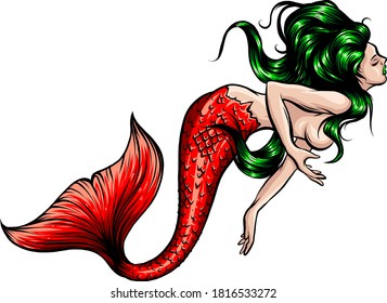 mermaid watercolor vector silhouette illustration graphic art