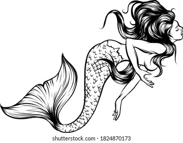 mermaid watercolor vector silhouette illustration graphic art