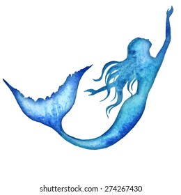 mermaid watercolor vector silhouette illustration