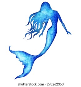 mermaid watercolor vector silhouette illustration