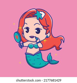 mermaid wearing lipstick, for kids fashion artworks, children books, greeting cards