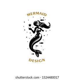 Mermaid. Woman with a fish tail. Vector illustrations.