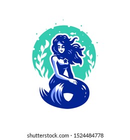 Mermaid. Woman with a fish tail. Vector illustrations.