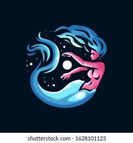 Mermaid. Woman with a fish tail. Vector illustrations.