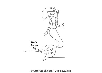 Mermaid. World ocean day concept one-line drawing