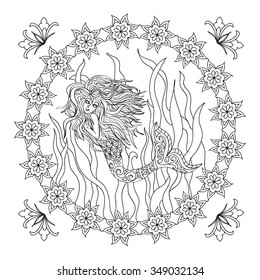 mermaid zentangle coloring page stock vector royalty free 349032134 shutterstock