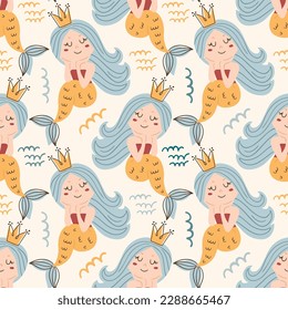 Mermaide seamless pattern.Vector fairytale pattern with mermaid.