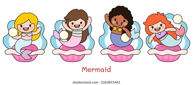 Mermaids Filled Clipart, sea animals and ocean life objects 