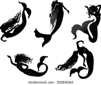 Mermaids. Just silhouettes of beautiful mermaids.