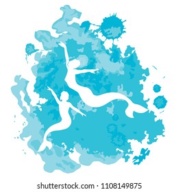 mermaids mother and daughter  swimming, watercolor effect,  logo icon