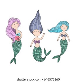 Mermaids on a white background.